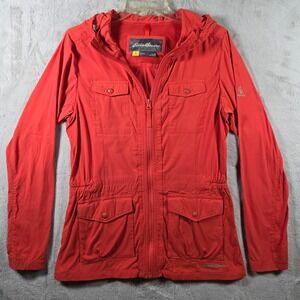 Eddie Bauer Travex Jacket Womens M Red Hooded Field Windbreaker Atlas Utility
